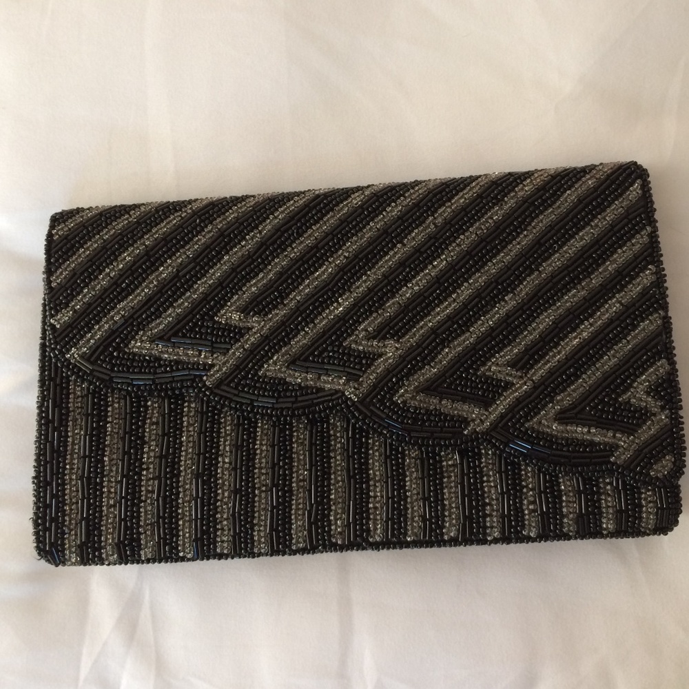Navy and Clear Beaded Clutch Purse